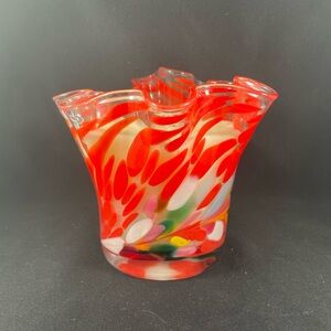 5” Zorza Poland  Hand Blown Colourful Art Glass Vase with Candle